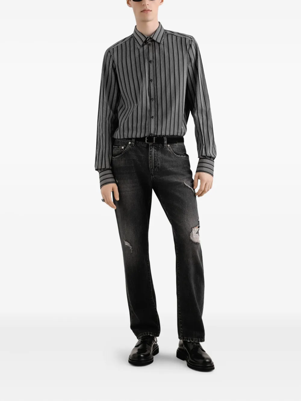 Dolce & Gabbana Jeans met gerafeld logoplakkaat - Zwart