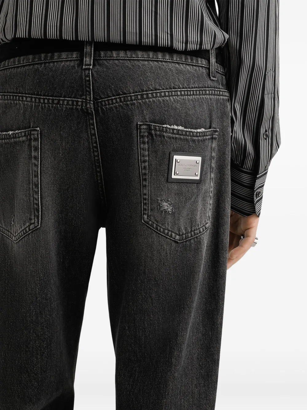 Dolce & Gabbana Jeans met gerafeld logoplakkaat Zwart
