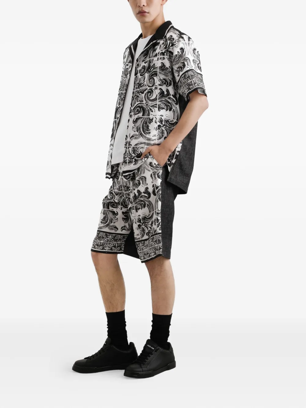 Dolce & Gabbana Denim shorts met Majolica-print - Wit