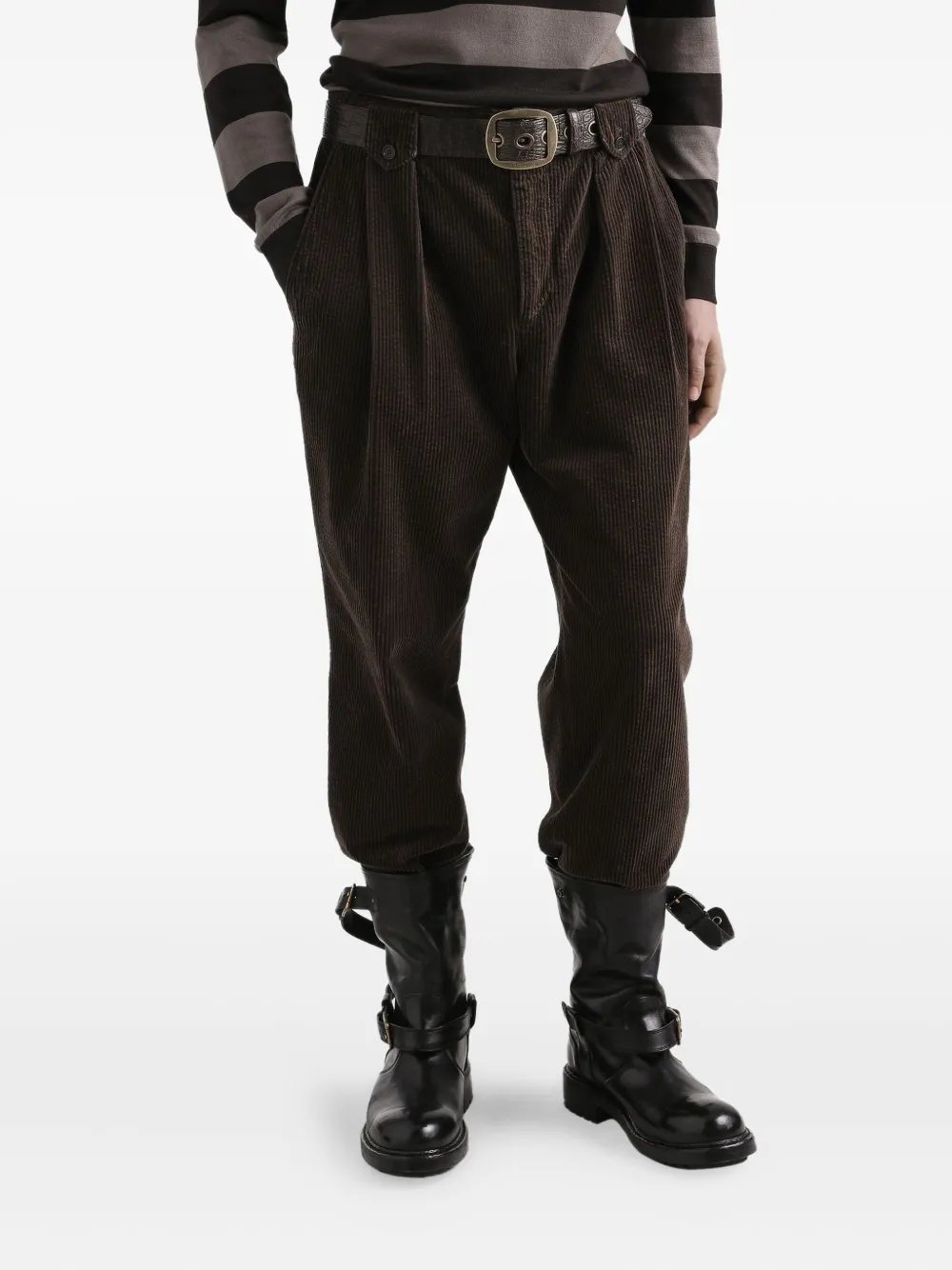 Dolce & Gabbana Ribfluwelen plooibroek Bruin