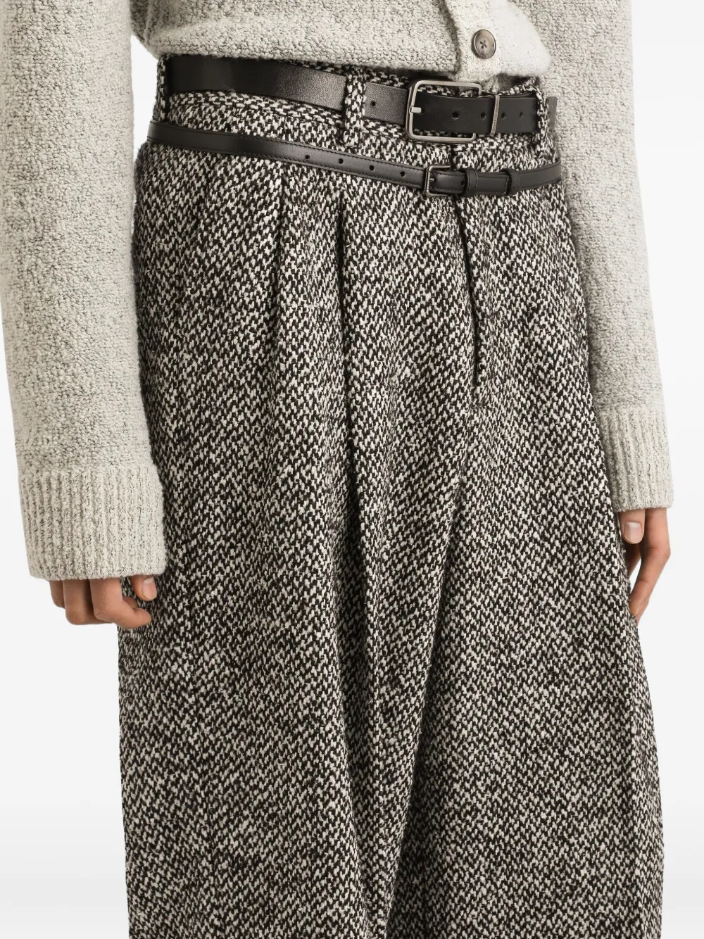 Dolce & Gabbana Broek met visgraatpatroon en geplooide voorkant Grijs