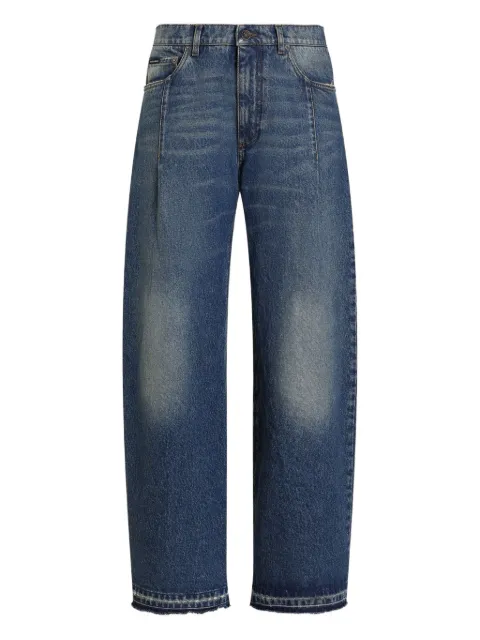 Dolce & Gabbana logo-plaque frayed wide-leg jeans