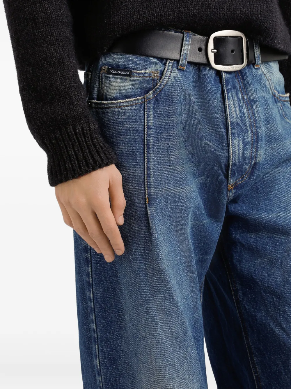 Dolce & Gabbana Jeans met wijde pijpen en logoplakkaat Blauw