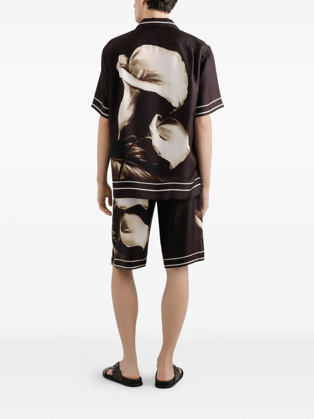 Dolce & Gabbana Calla Lily-print Drawstring Shorts In Brown