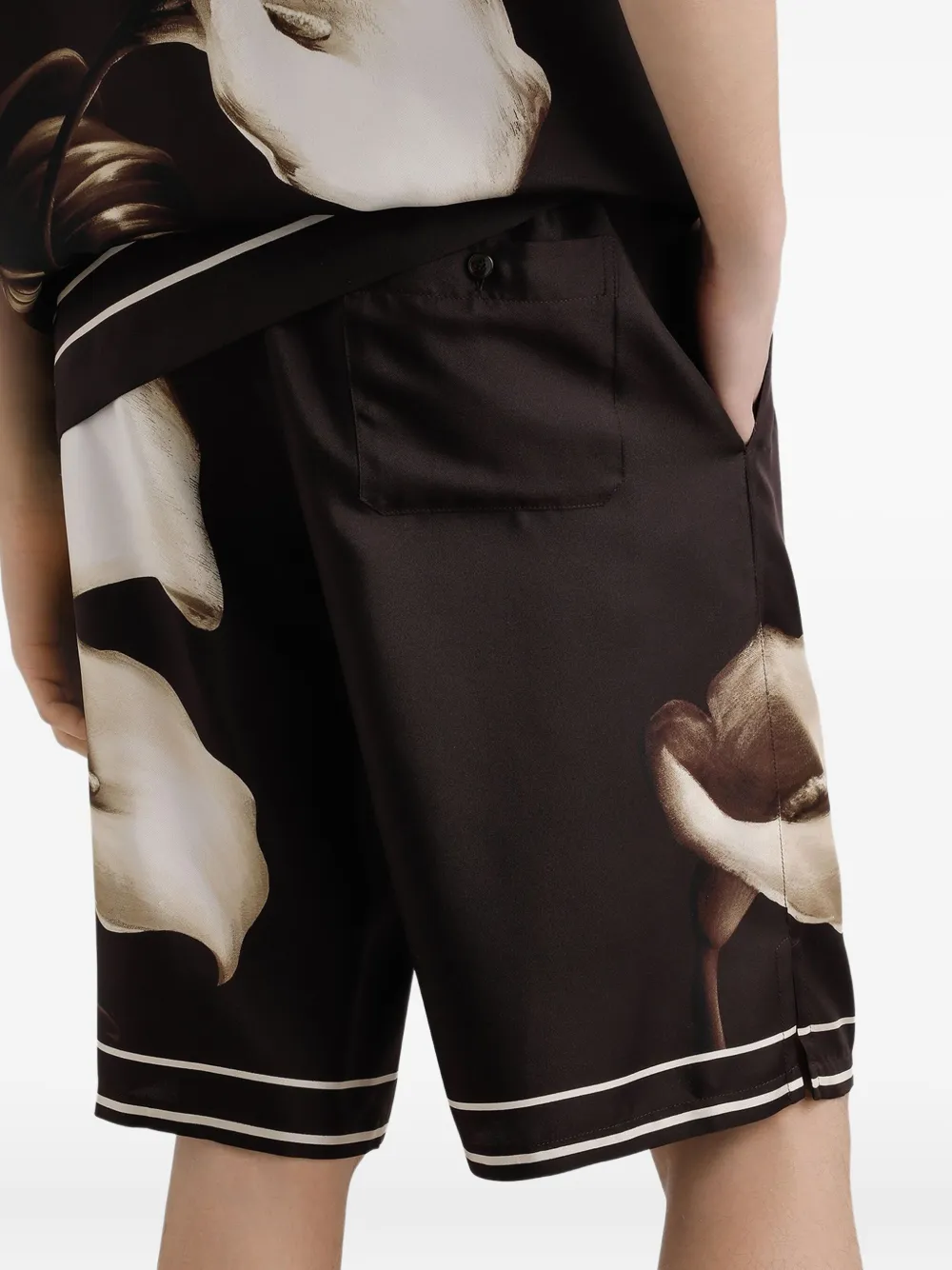 Dolce & Gabbana Calla Lily-print Drawstring Shorts In Brown