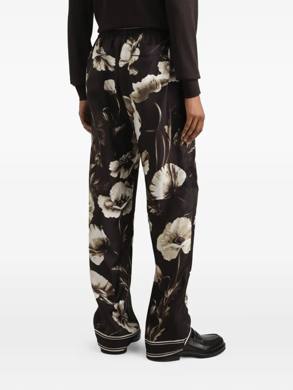 Dolce & Gabbana Broek met klaprozenprint en trekkoord Bruin