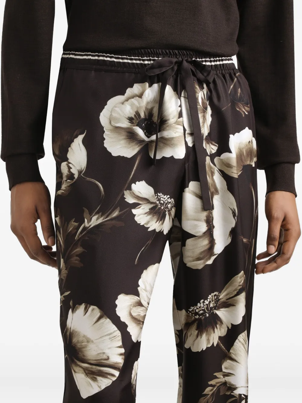 Dolce & Gabbana Broek met klaprozenprint en trekkoord Bruin