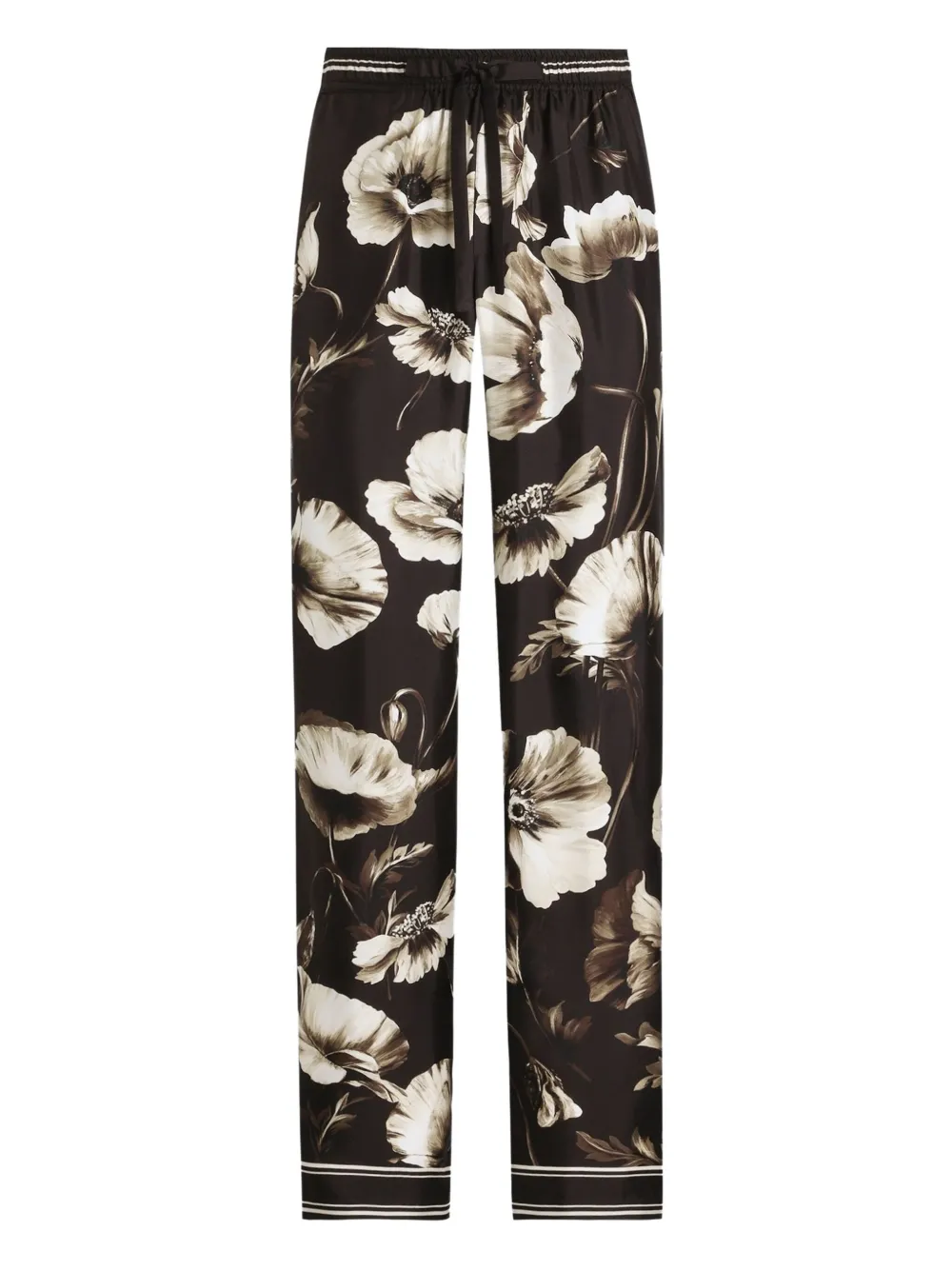 Dolce & Gabbana Broek met klaprozenprint en trekkoord Bruin