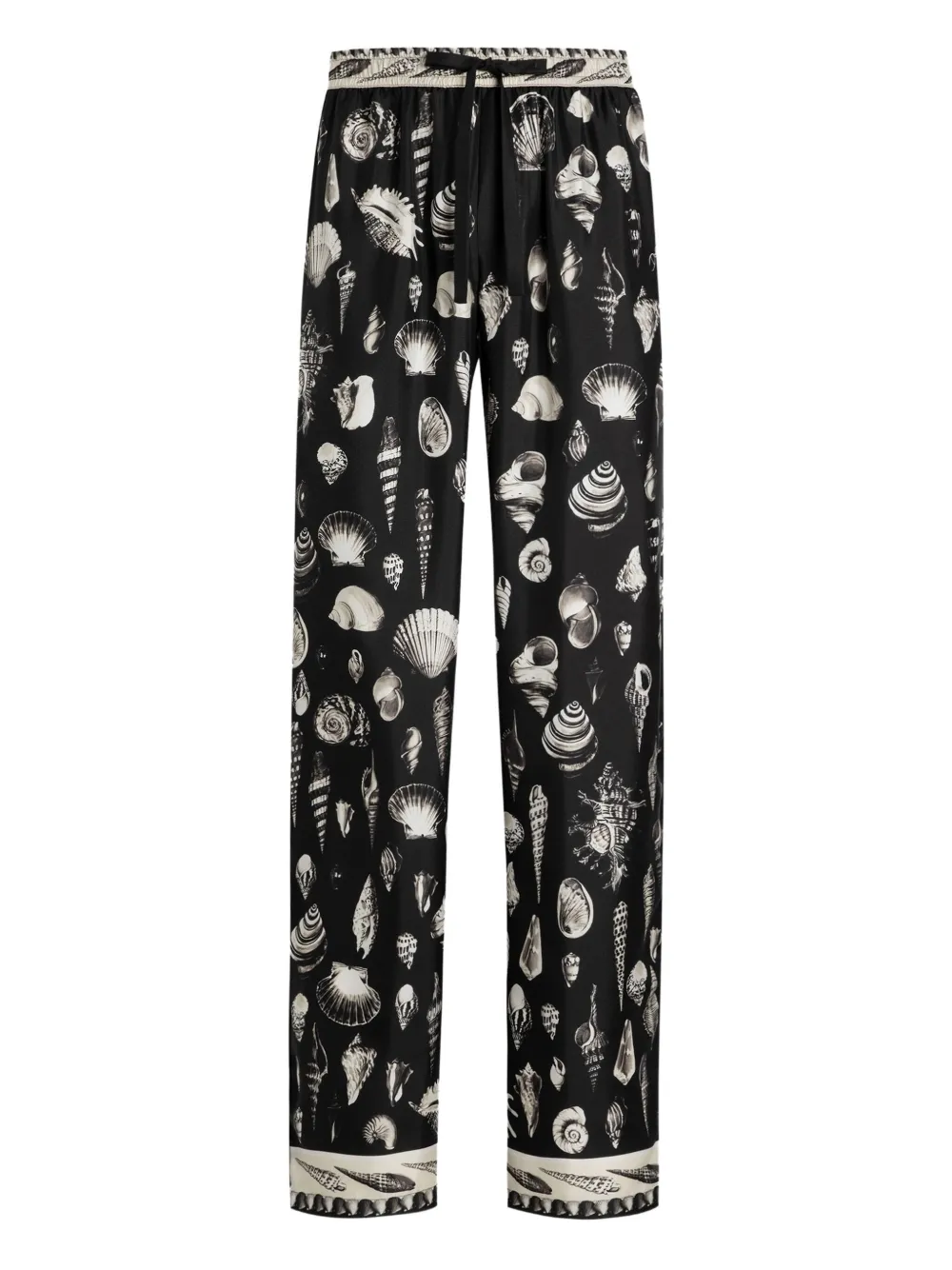 shell-print silk trousers
