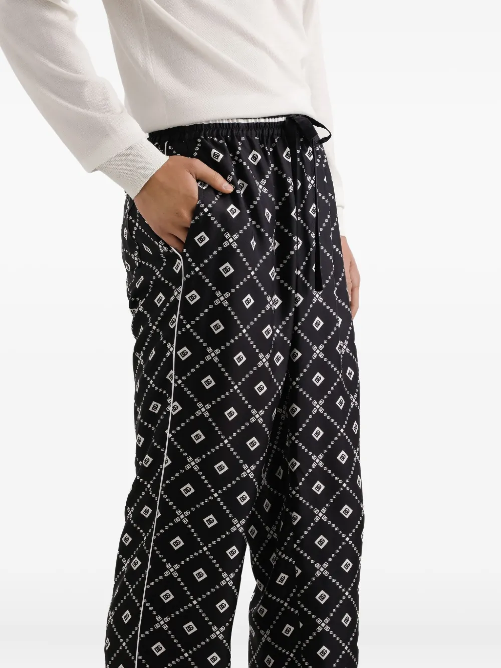 Dolce & Gabbana Broek met trekkoord en geometrisch patroon Zwart