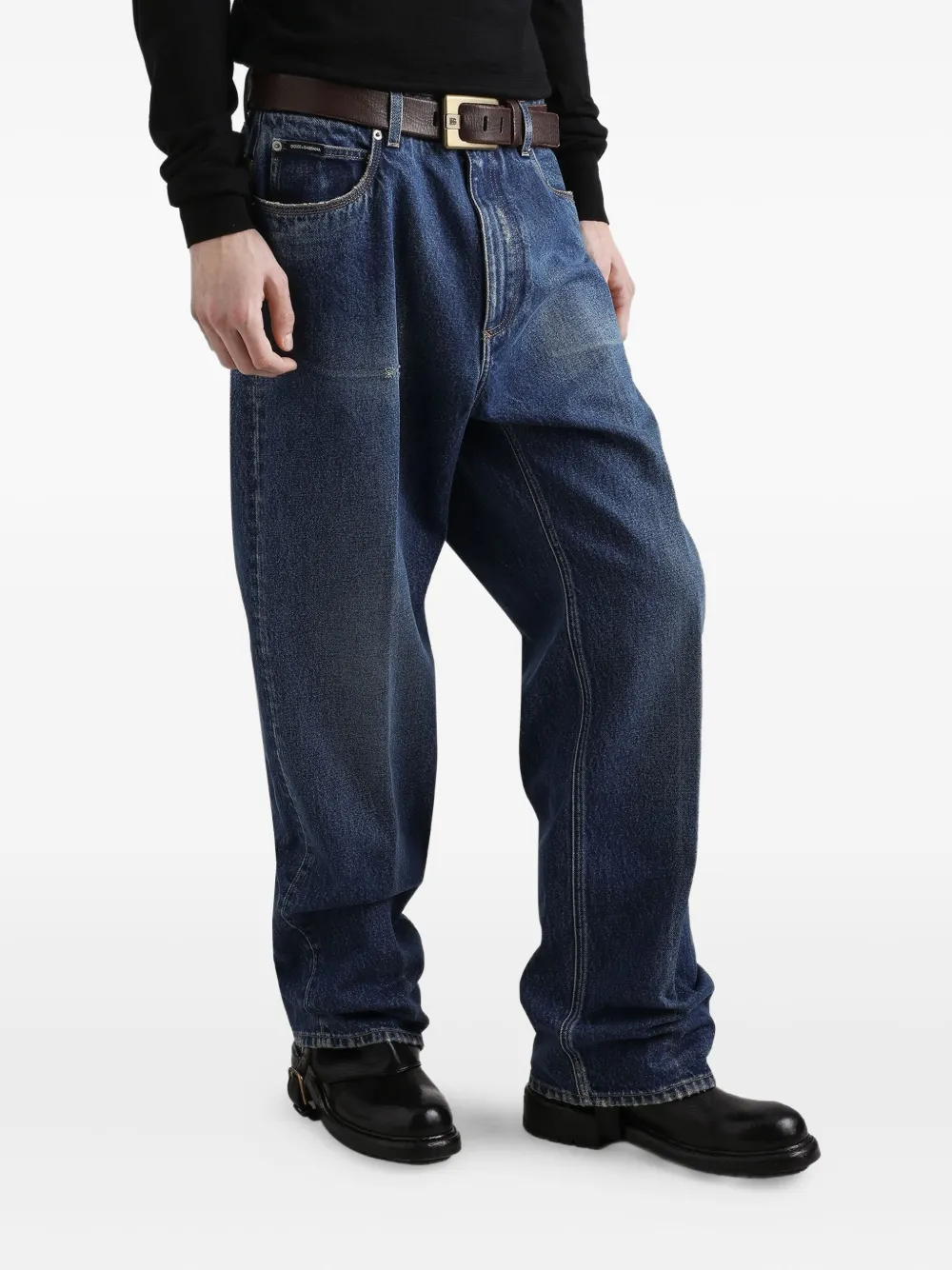 Dolce & Gabbana Jeans met gerafeld logoplakkaat Blauw