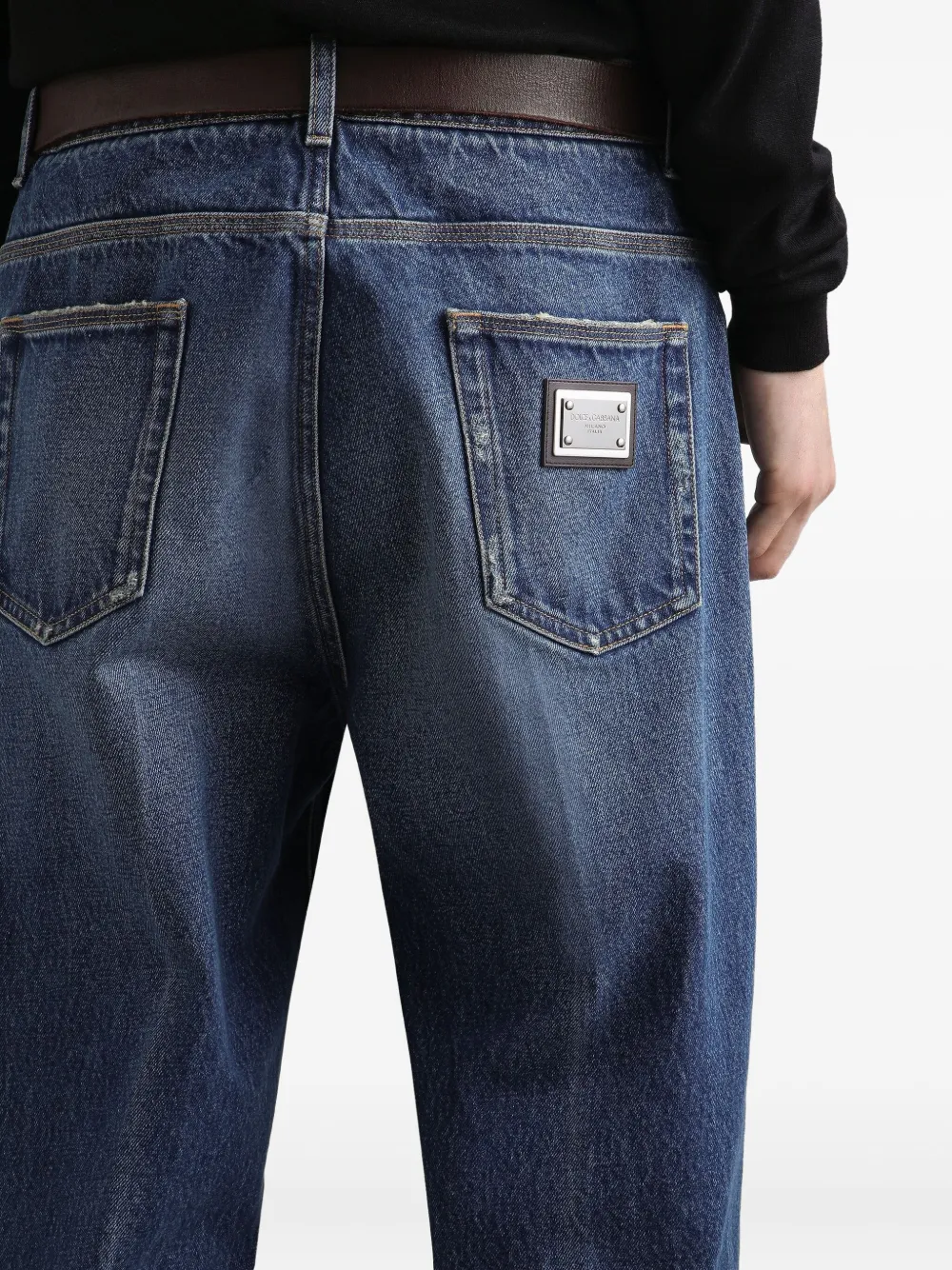 Dolce & Gabbana Jeans met gerafeld logoplakkaat Blauw