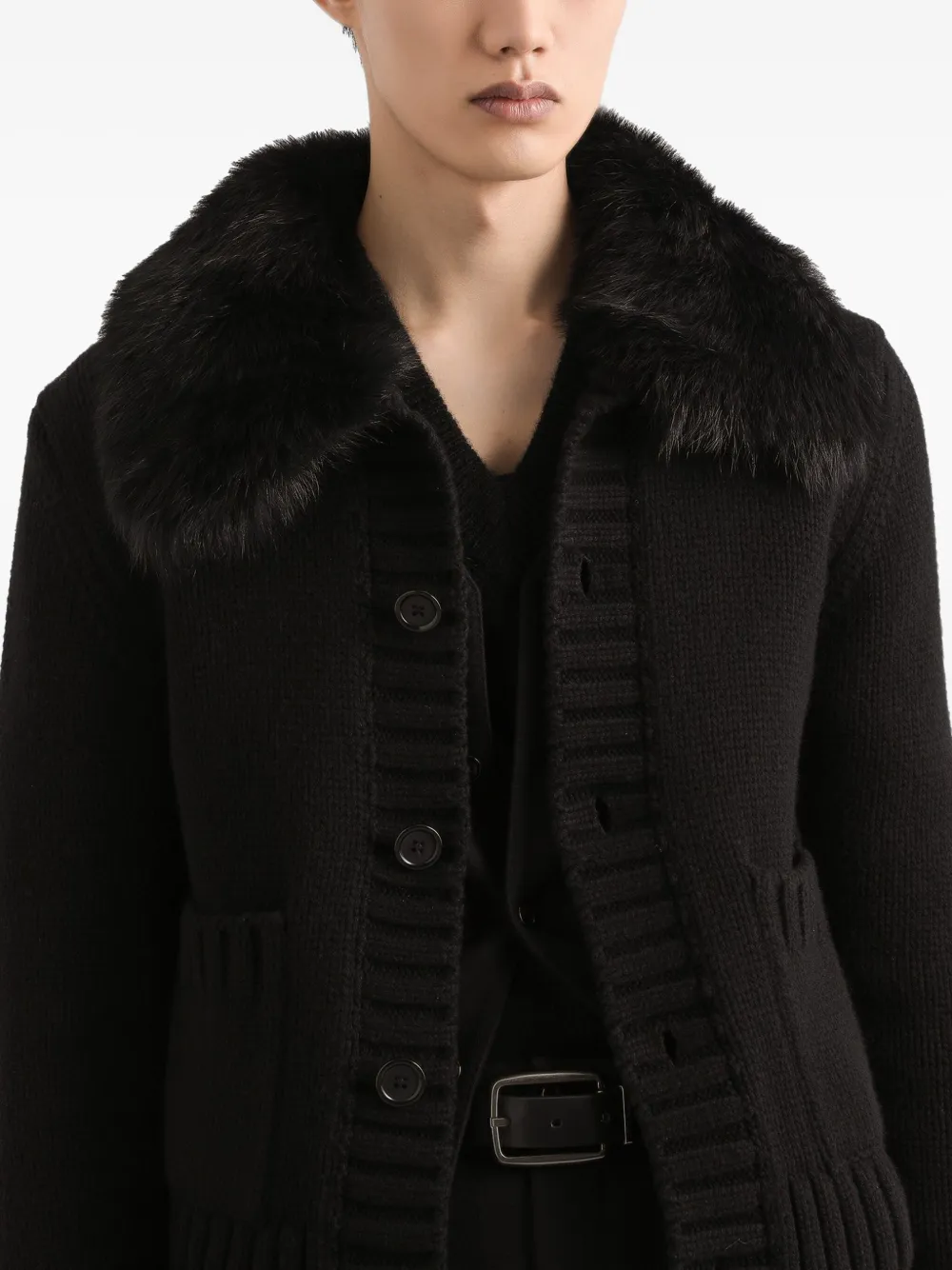 Dolce & Gabbana Button-up vest met kraag van imitatiebont Zwart