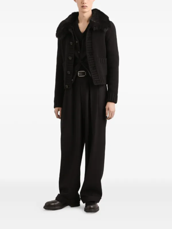 Dolce & Gabbana Cardigan Com Pelos Na Gola | Preto | FARFETCH BR