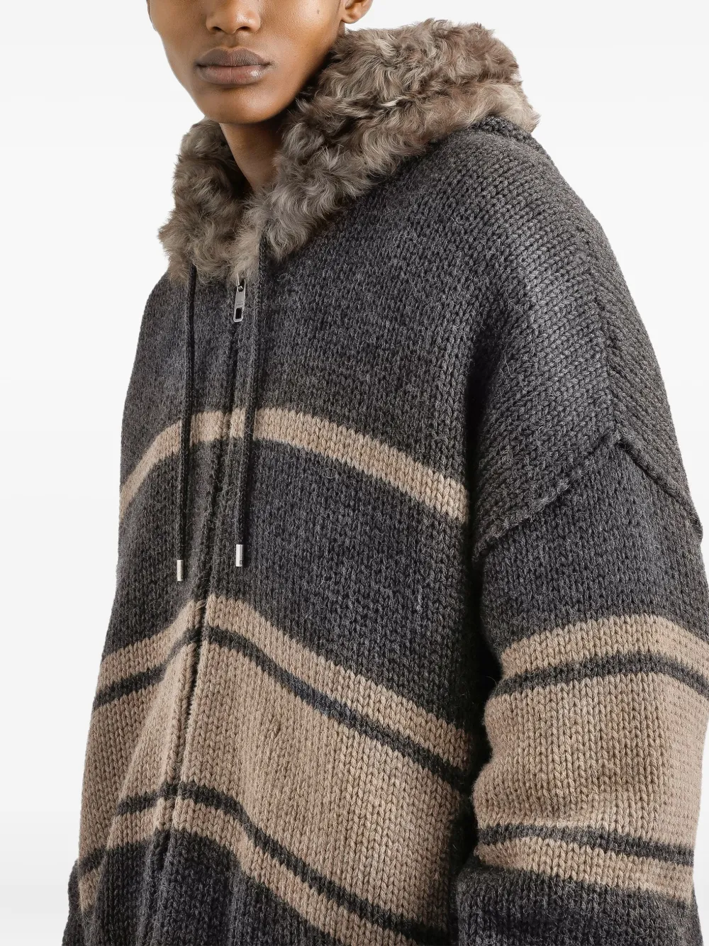 Dolce & Gabbana Striped Fur-trimmed Hoodie In Multi