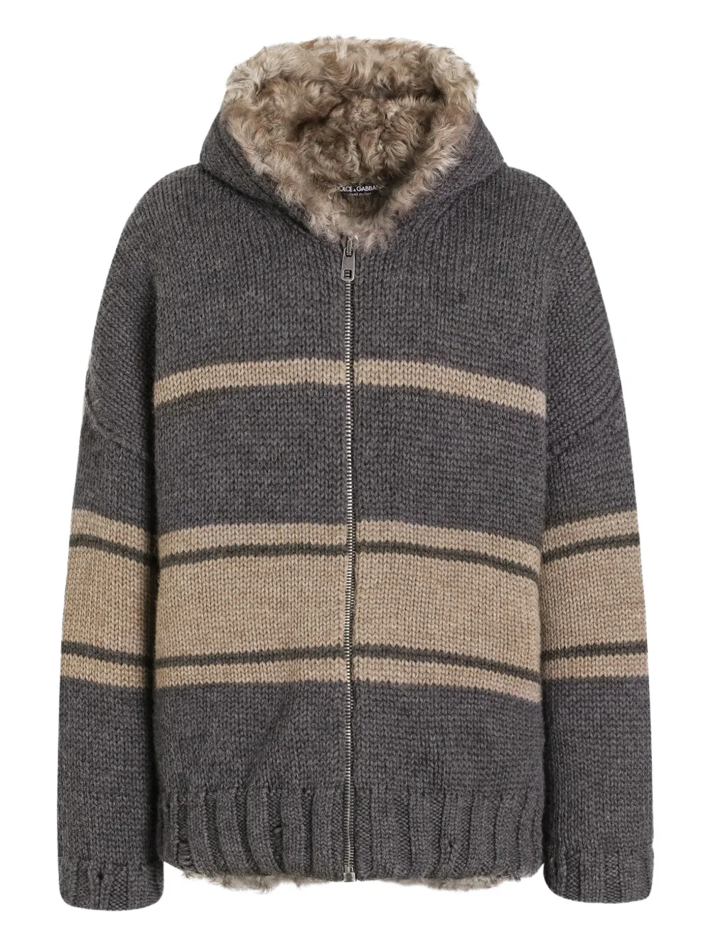 Dolce & Gabbana Striped Fur-trimmed Hoodie In Multi
