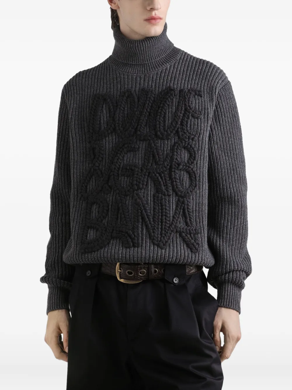 Dolce & Gabbana Geribbelde coltrui met logodetail Grijs