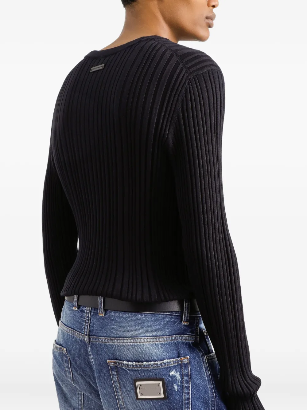 Dolce & Gabbana Distressed Technical Ribbed Linen In Black