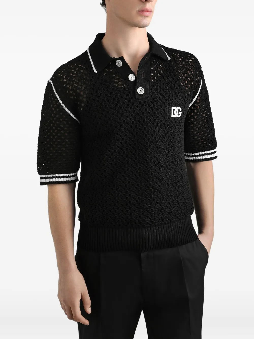 Dolce & Gabbana Gehaakt poloshirt met korte mouwen Zwart
