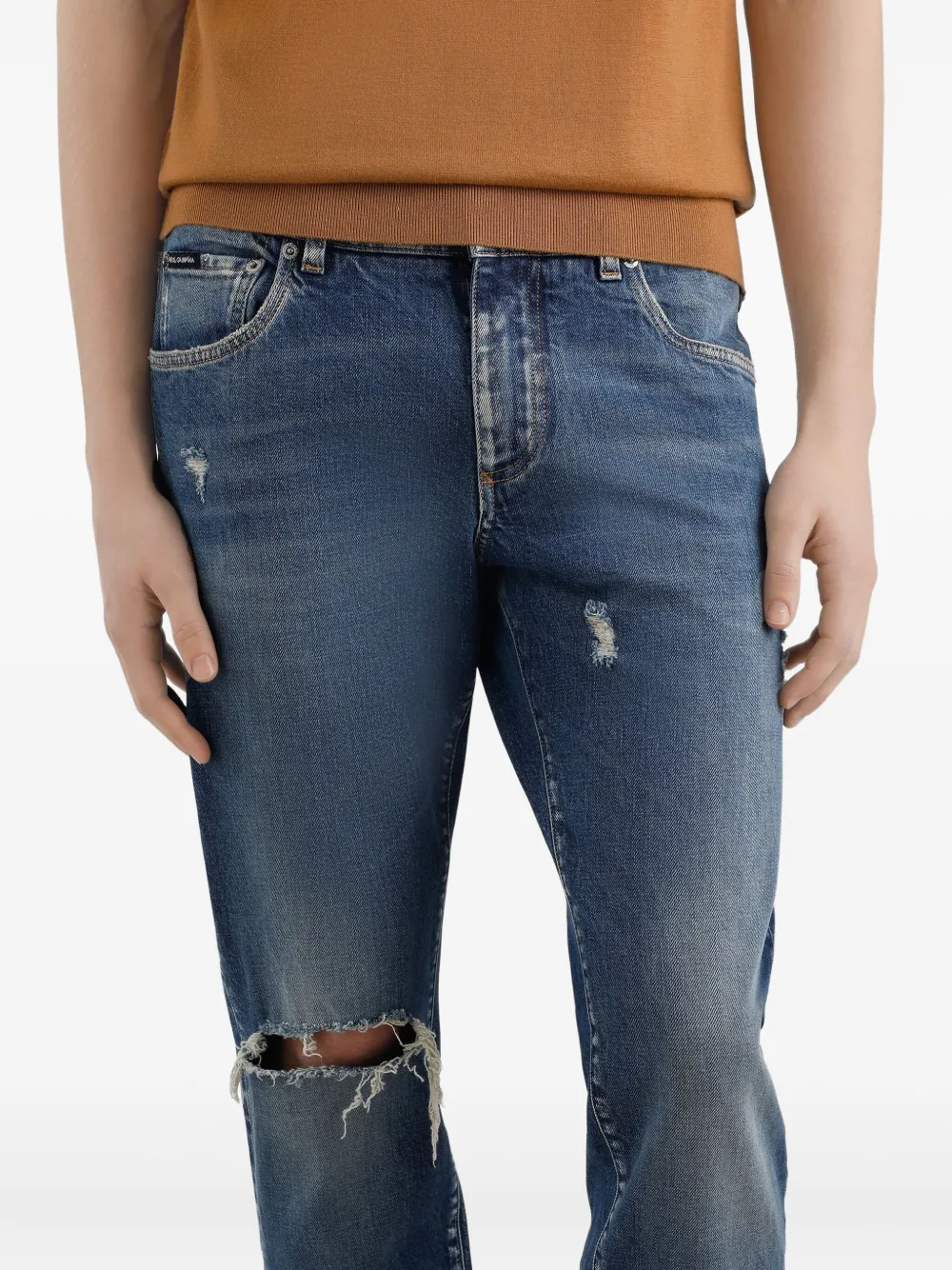 Dolce & Gabbana Gerafelde jeans met gescheurde knie Blauw
