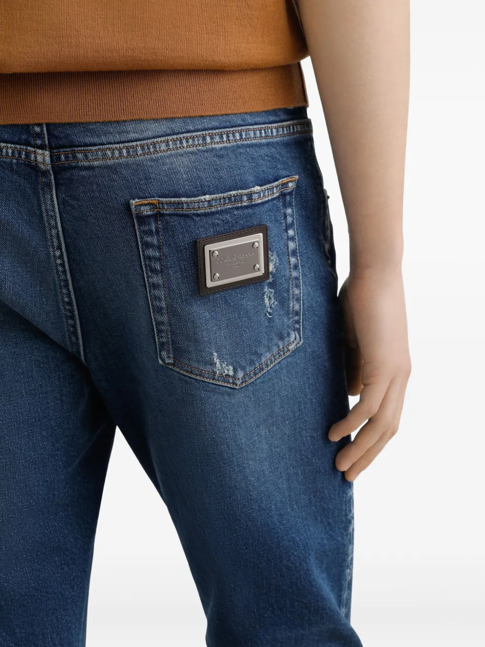 Dolce & Gabbana Gerafelde jeans met gescheurde knie Blauw