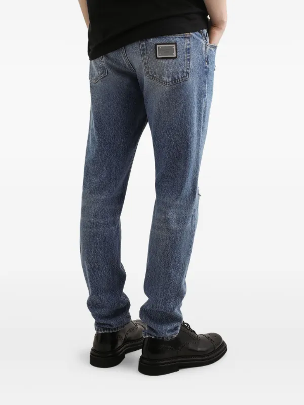 【送料&関税込】Dolce & Gabbana Logo Plaque Distressed J Dolce & Gabbana logo-plaque Distressed Jeans | Blue | FARFETCH