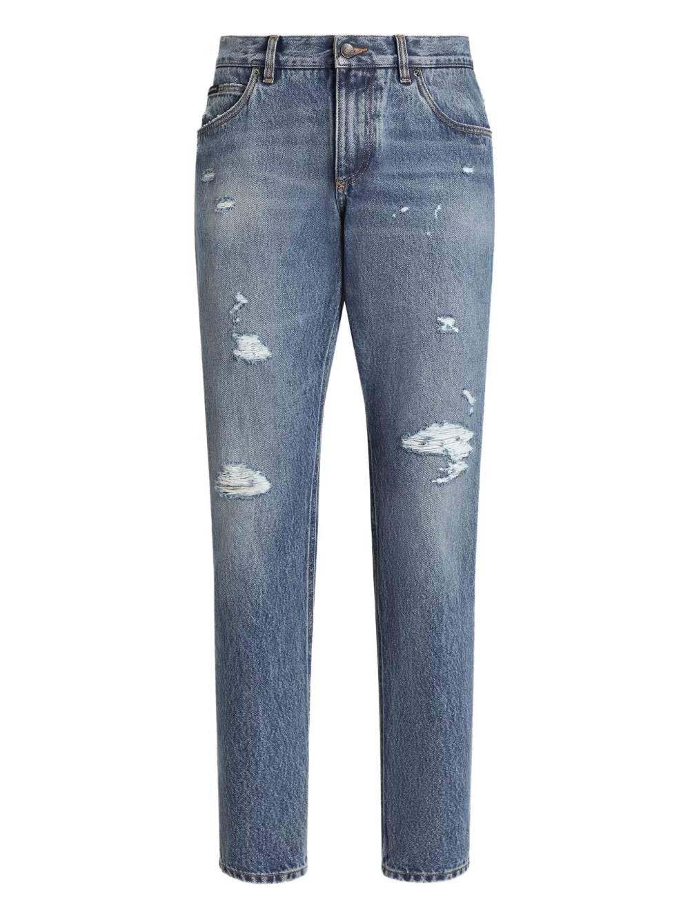 Dolce & Gabbana distressed logo-plaque jeans Blauw