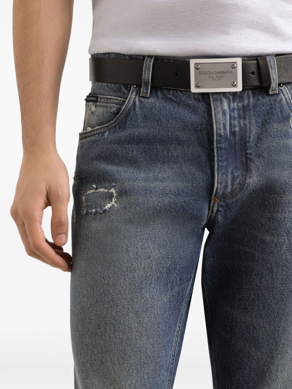 Dolce & Gabbana Jeans met gerafeld logoplakkaat Blauw