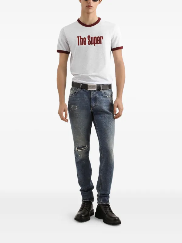 Dolce & Gabbana ダメージ ロゴプレート ジーンズ | ブルー | FARFETCH JP