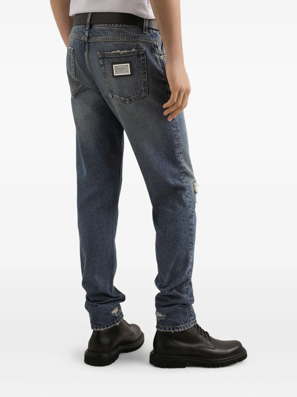 Dolce & Gabbana Jeans met gerafeld logoplakkaat Blauw