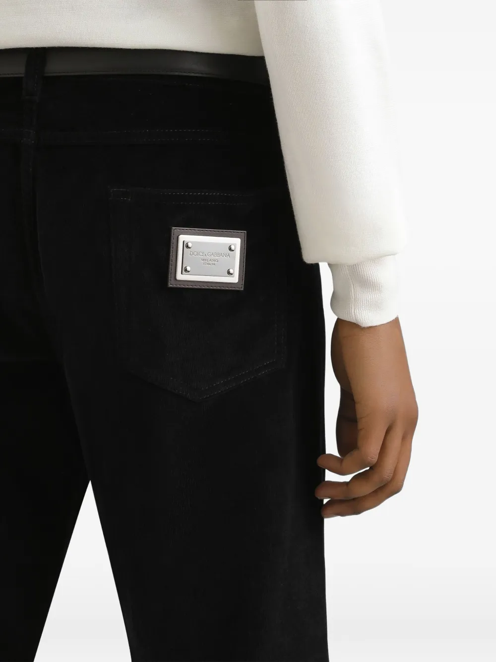 Dolce & Gabbana Ribfluwelen broek met logoplakkaat Zwart