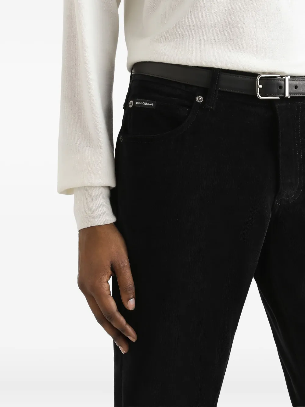 Dolce & Gabbana Ribfluwelen broek met logoplakkaat Zwart