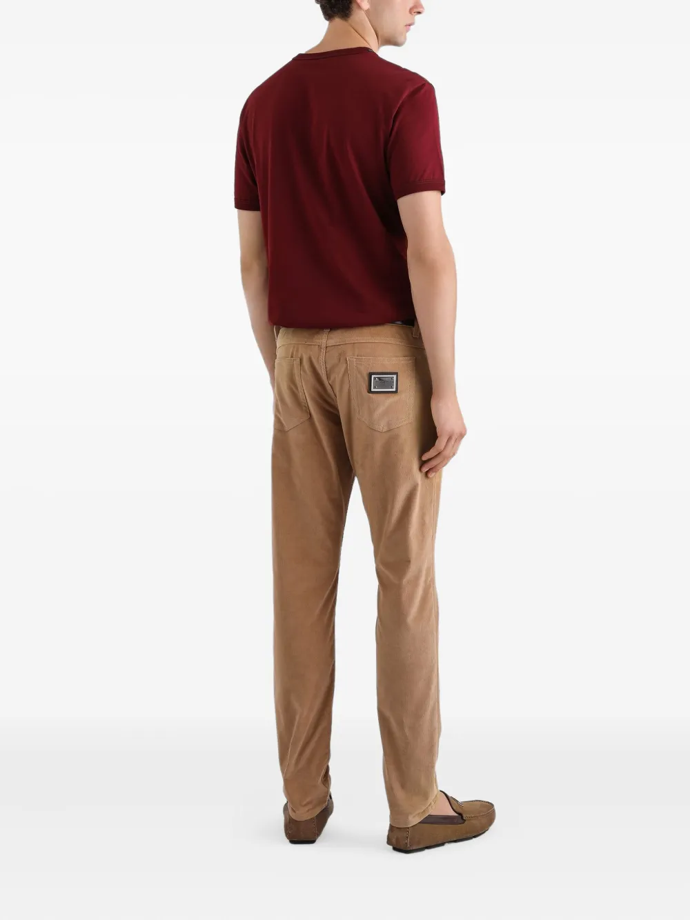 Dolce & Gabbana Ribfluwelen broek met logoplakkaat Bruin