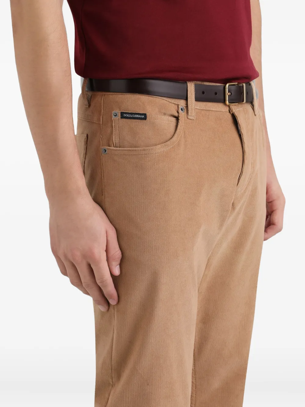 Dolce & Gabbana Ribfluwelen broek met logoplakkaat Bruin