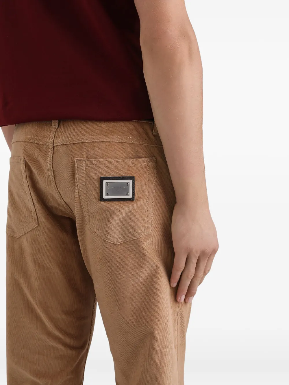 Dolce & Gabbana Ribfluwelen broek met logoplakkaat Bruin