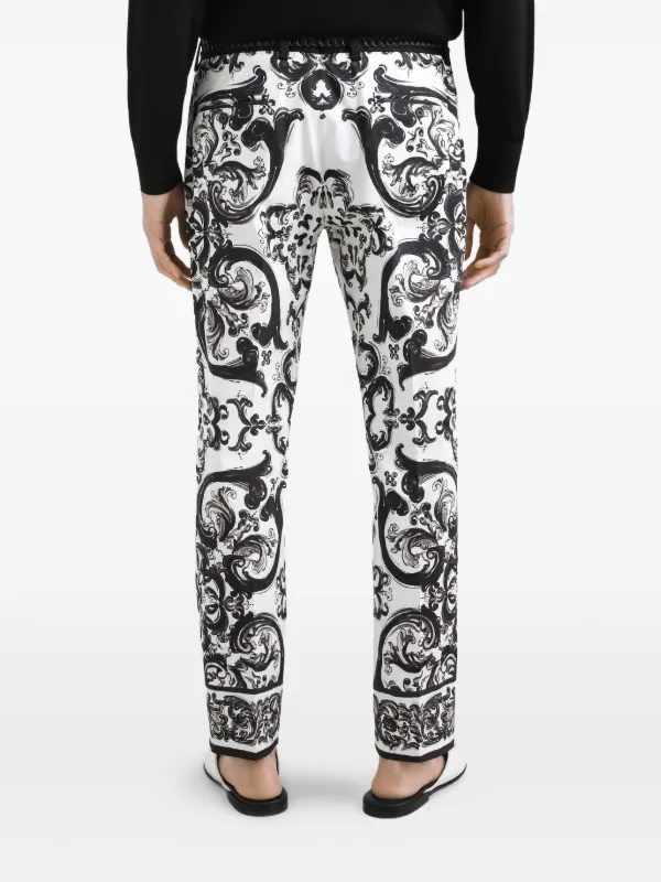 Pantalon Jambes Larges DOLCE & GABBANA - Imprimé Majolique, Taille 36, Rose Framboise, Neuf (sans étiquette)