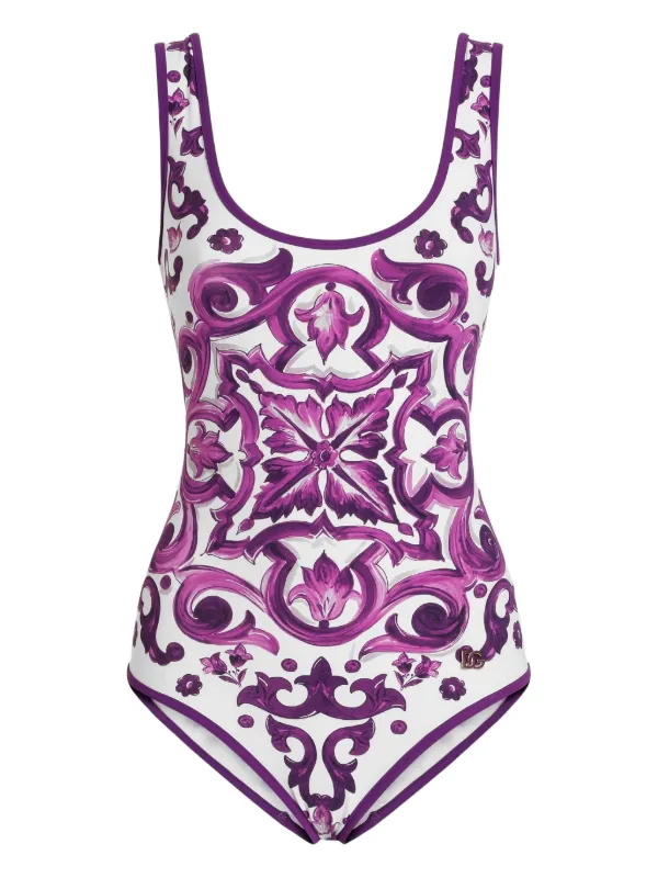 水着・ビーチグッズその他 Dolce & Gabbana 'Maiolica' print one-piece swimsuit Majolica-print one-piece swimsuit in Multicolor for Girls