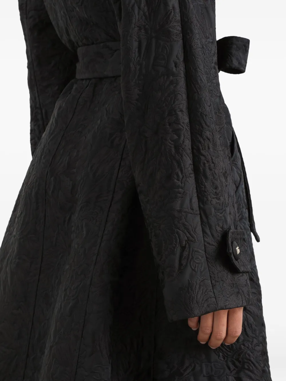 Dolce & Gabbana Trenchcoat met ceintuur en geborduurde brokaat Zwart