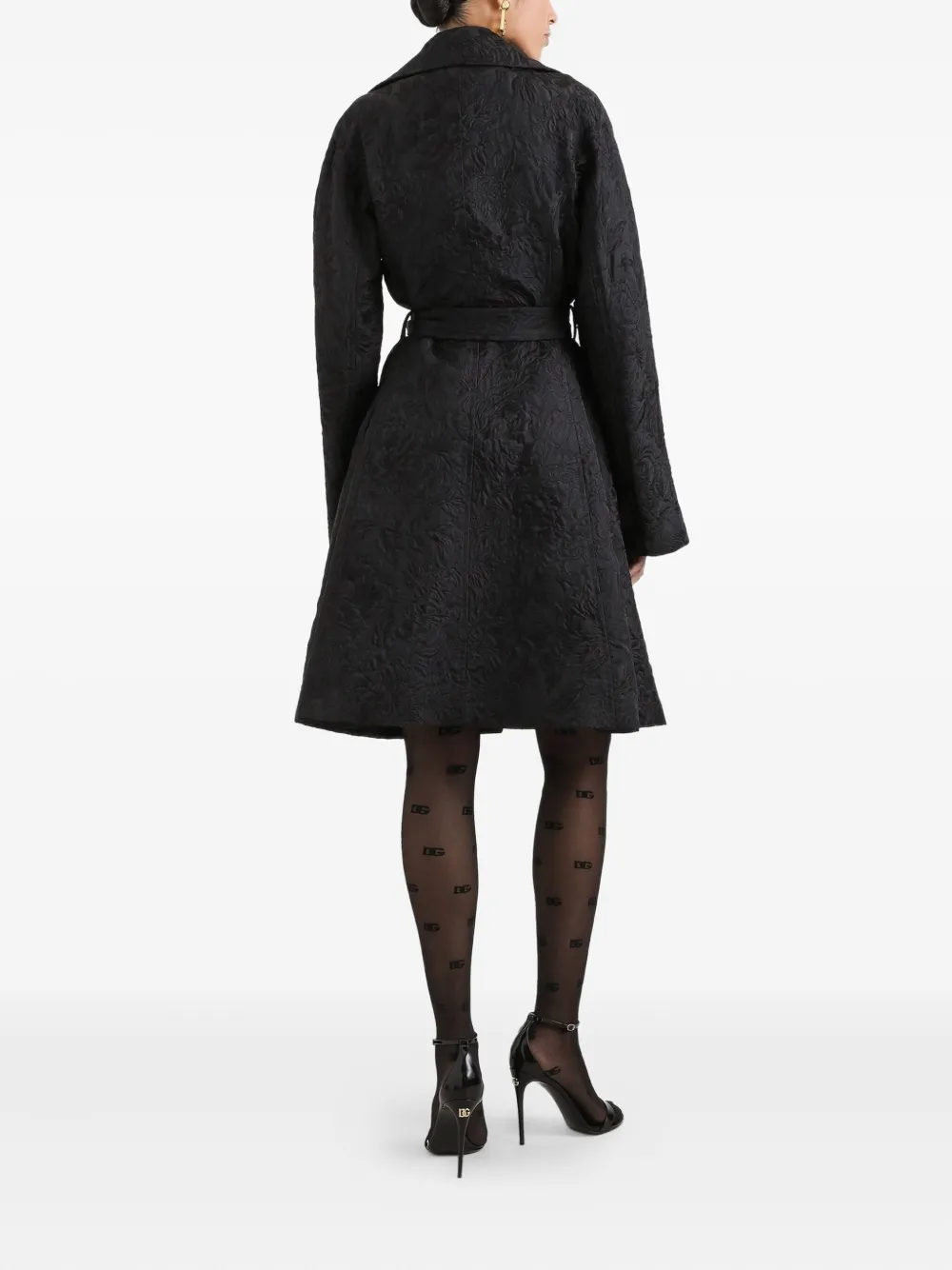Dolce & Gabbana Trenchcoat met ceintuur en geborduurde brokaat Zwart
