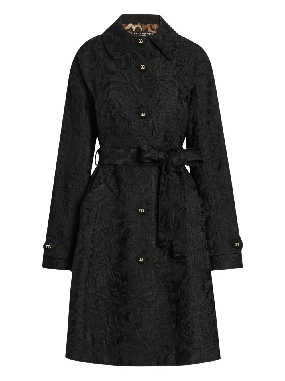 Dolce & Gabbana Trenchcoat met ceintuur en geborduurde brokaat Zwart