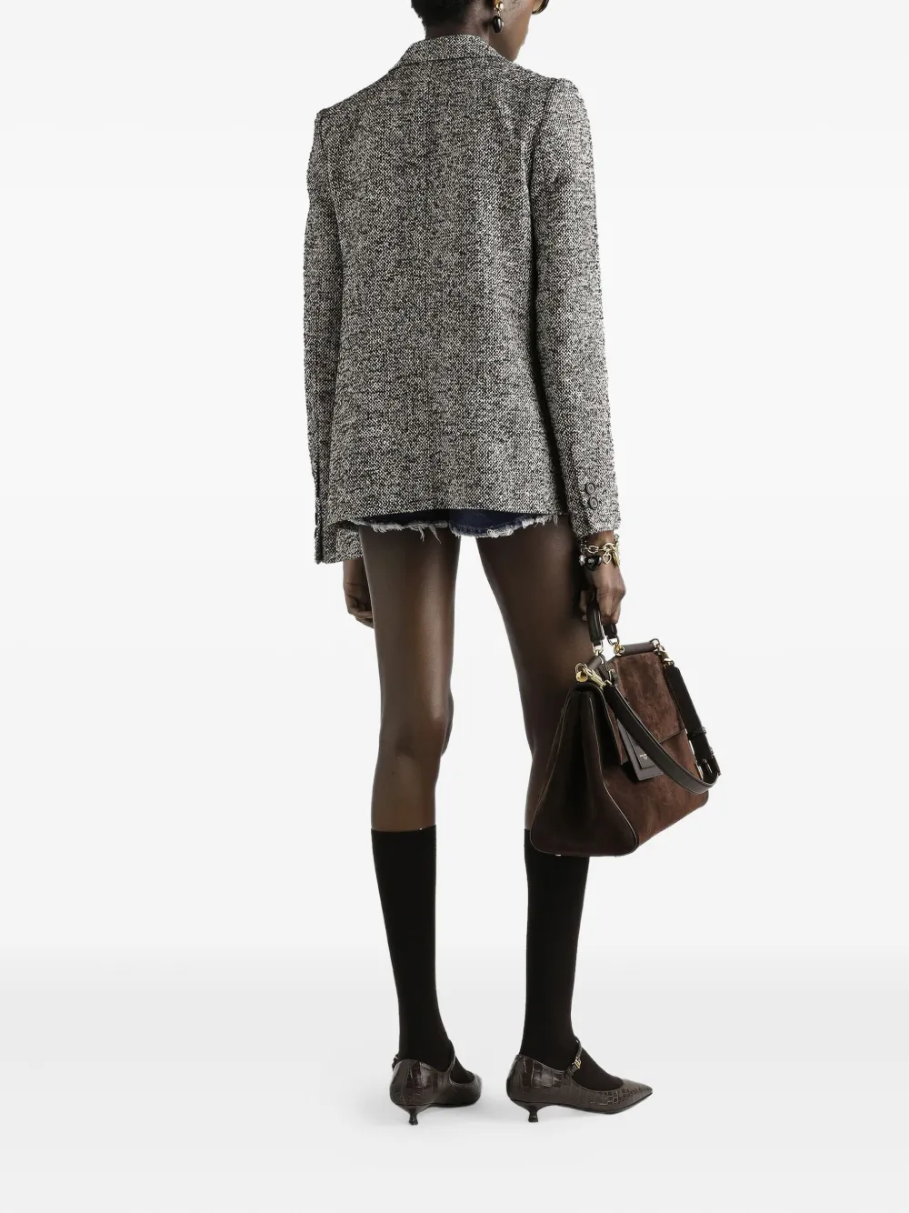 Dolce & Gabbana Short Double-breasted Coat In Dotted Wool Blend In Gray