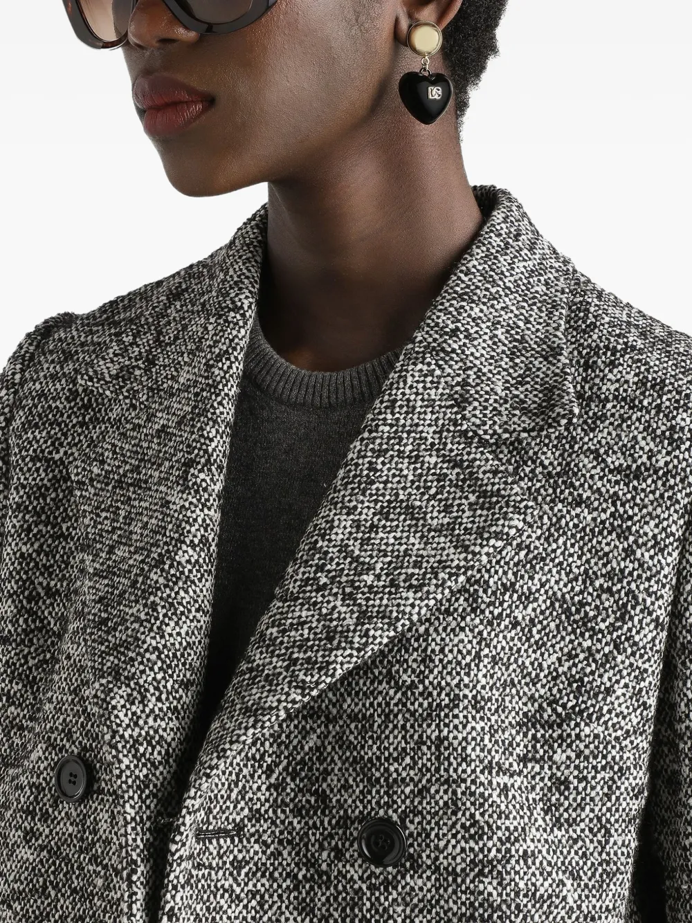 Dolce & Gabbana Short Double-breasted Coat In Dotted Wool Blend In Gray