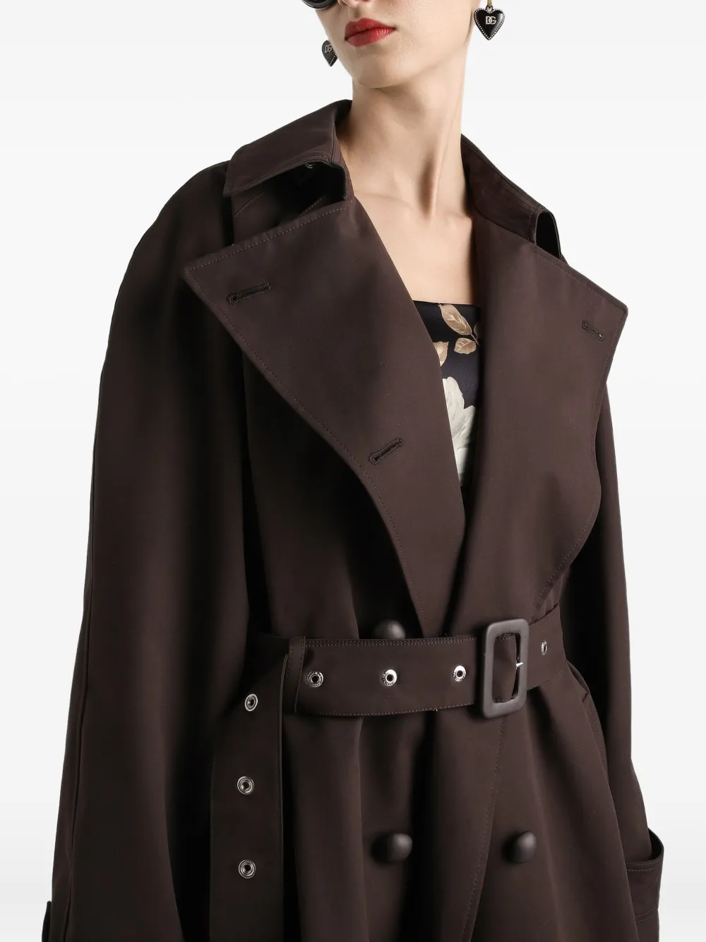 Dolce & Gabbana Jas met ceintuur en dubbele rij knopen Bruin