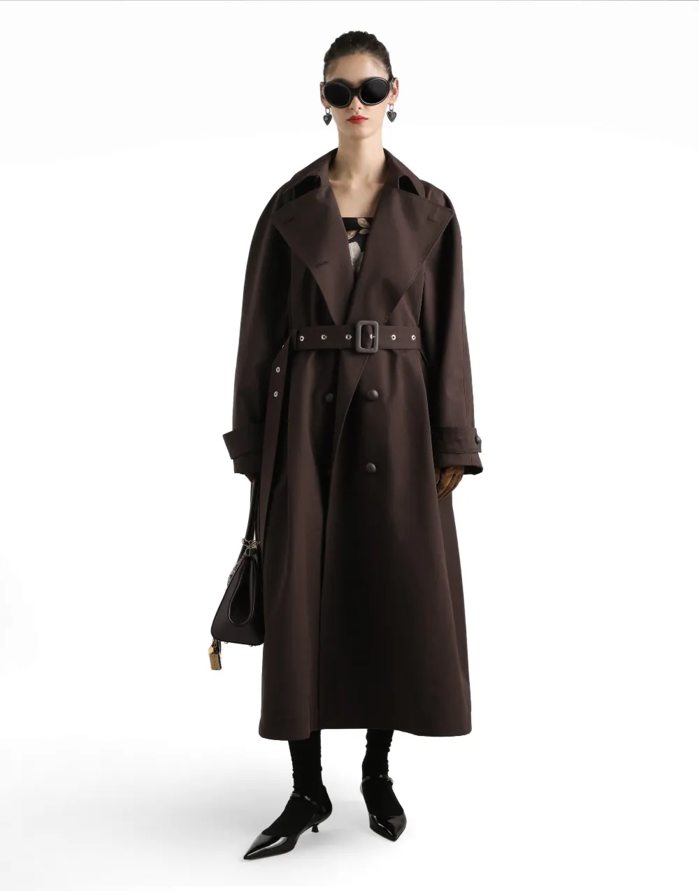Dolce & Gabbana Jas met ceintuur en dubbele rij knopen Bruin
