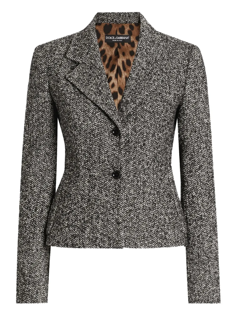 Dolce & Gabbana Tweed-Jacke mit Fischgrätenmuster - Grau