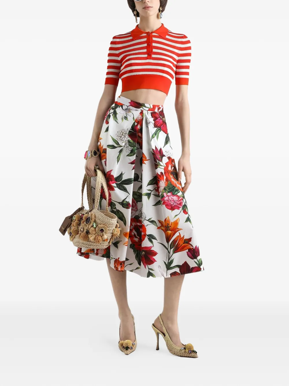 Dolce & Gabbana Midi-jurk met bloemenprint - Wit