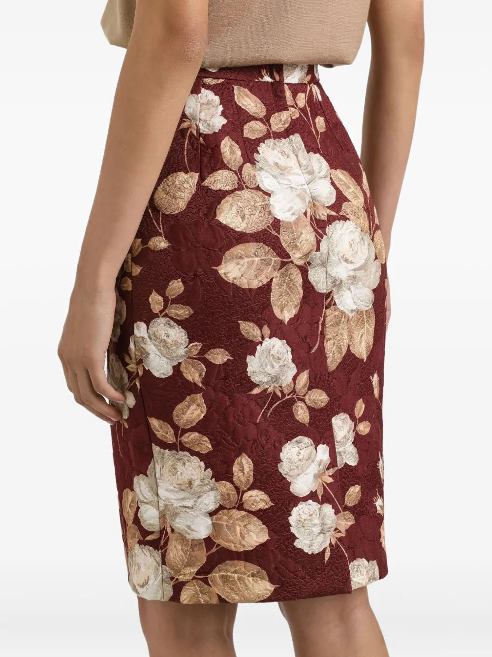 Dolce & Gabbana Midi-kokerrok met rozenprint Rood