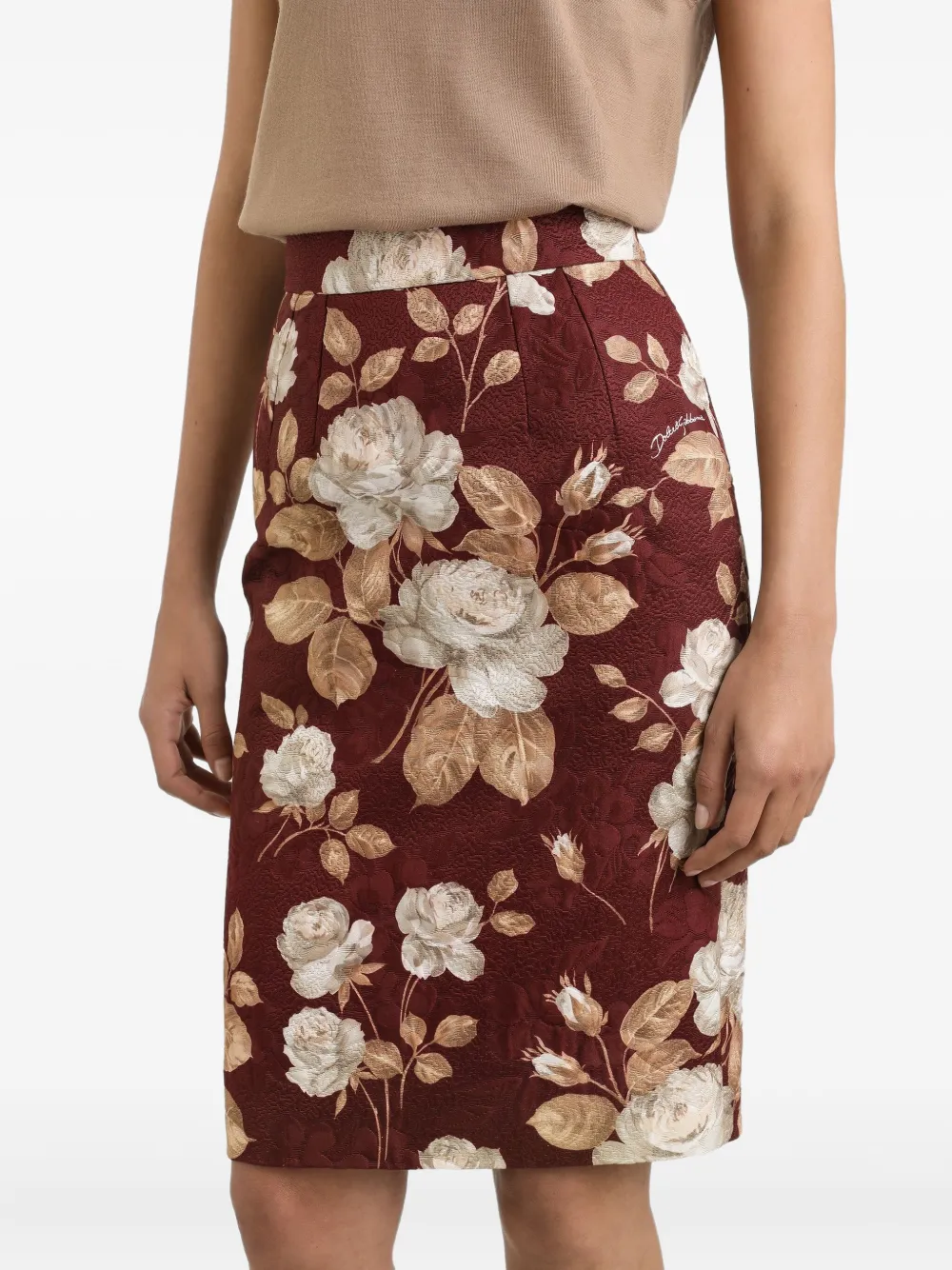 Dolce & Gabbana Midi-kokerrok met rozenprint Rood