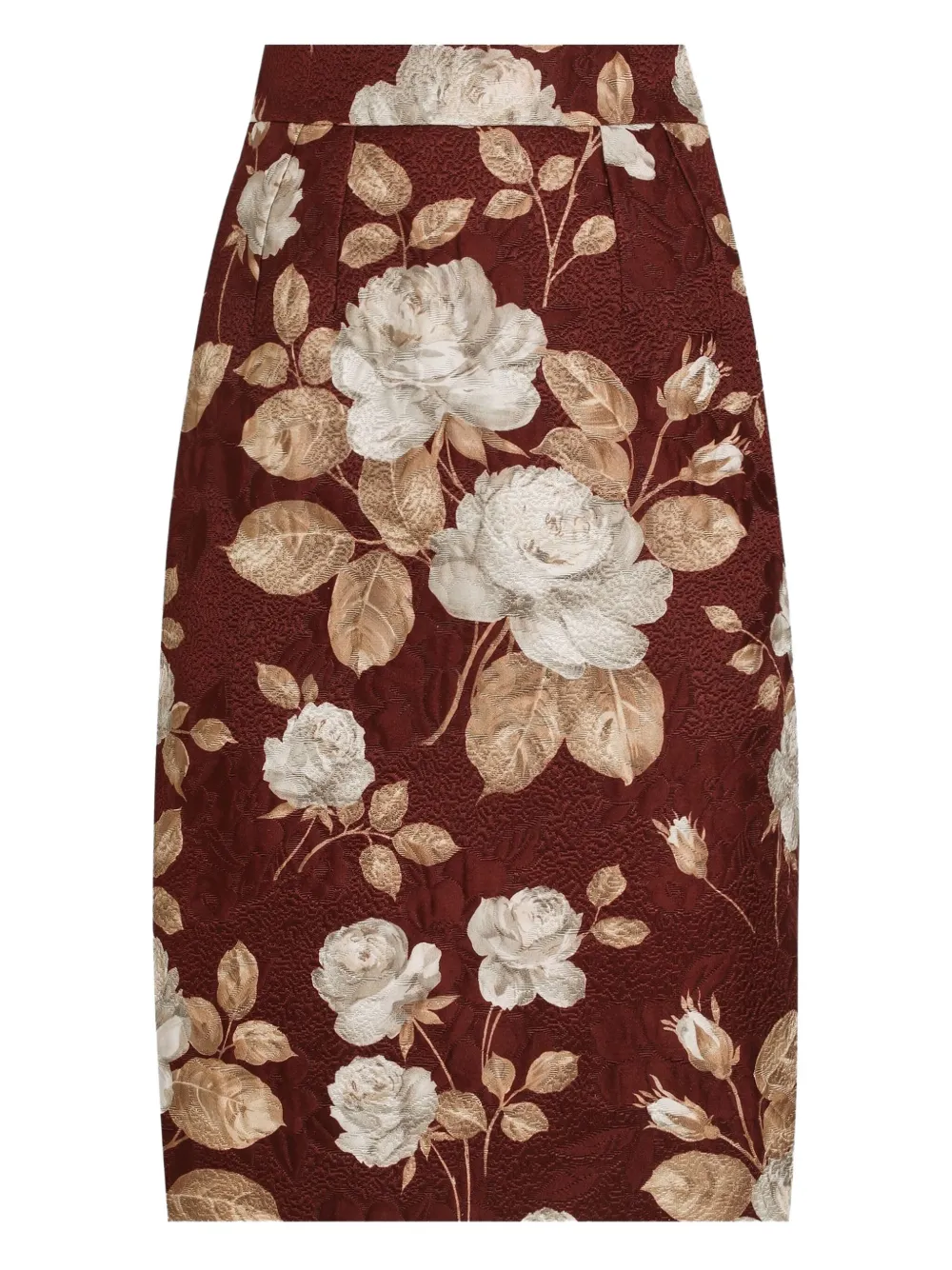 Dolce & Gabbana Rose-print Midi Pencil Skirt In Burgundy
