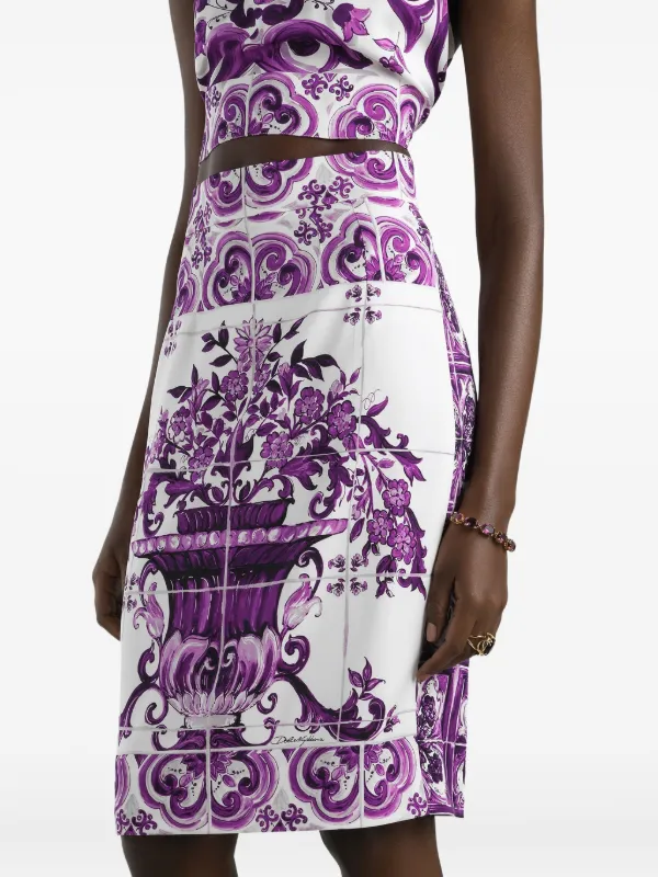 VIP【送料関税込】DOLCE&GABBANA PRINTED SILK MIDI SKIRT Dolce & Gabbana Silk Midi Skirt | White | FARFETCH